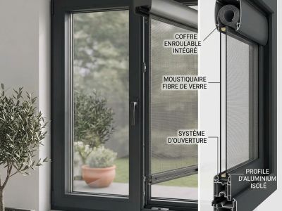 Moustiquaire enroulable intégrée au dormant de la fenêtre